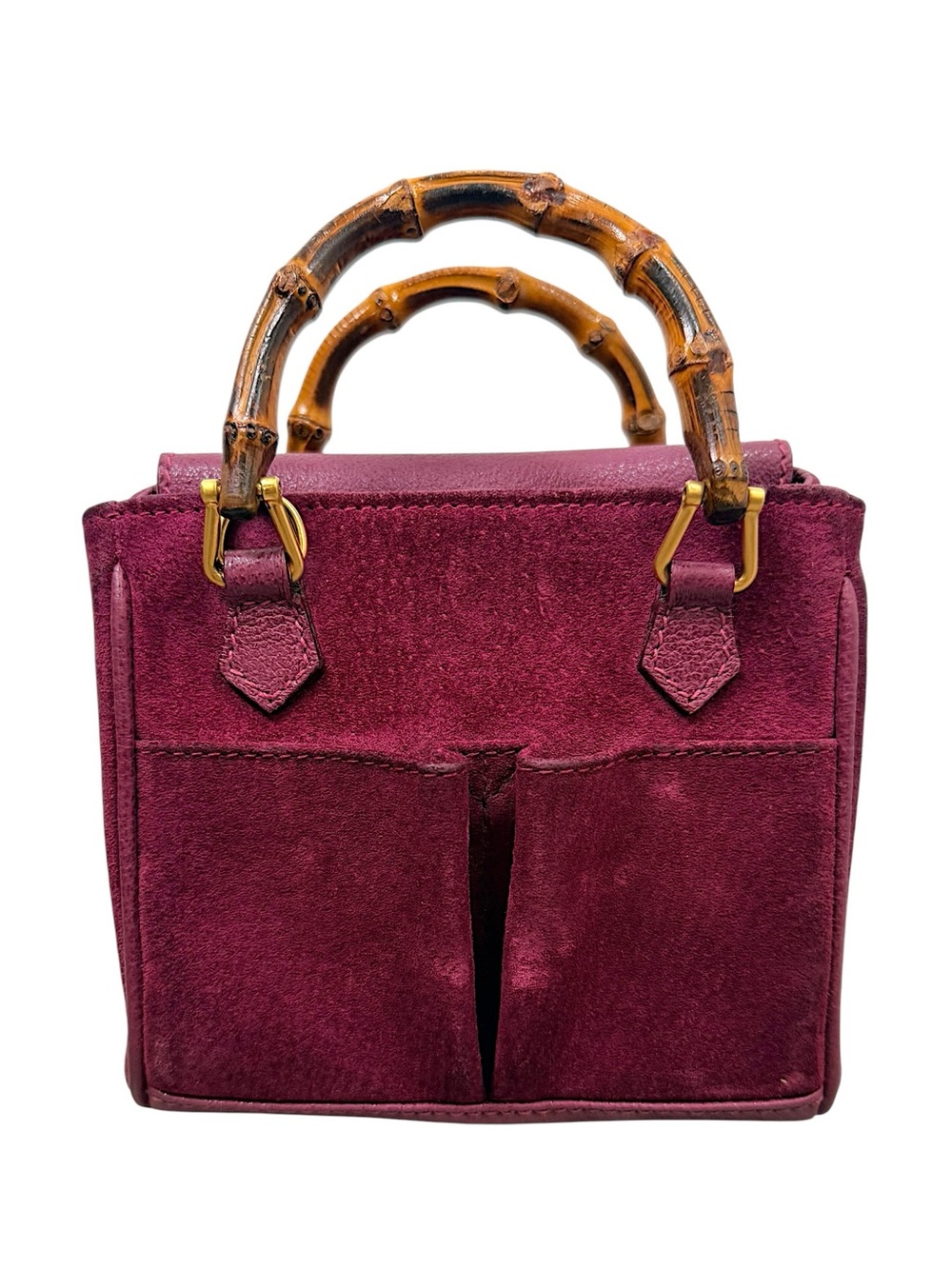 Gucci Mini Bamboo Handle Magenta Suede Crossbody Bag